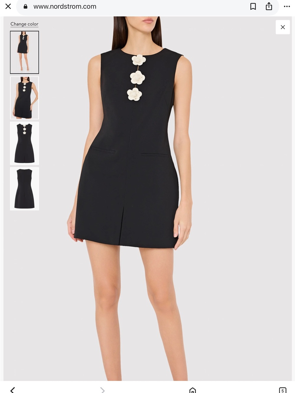 Milly Black Mini Dress with White Floral Buttons